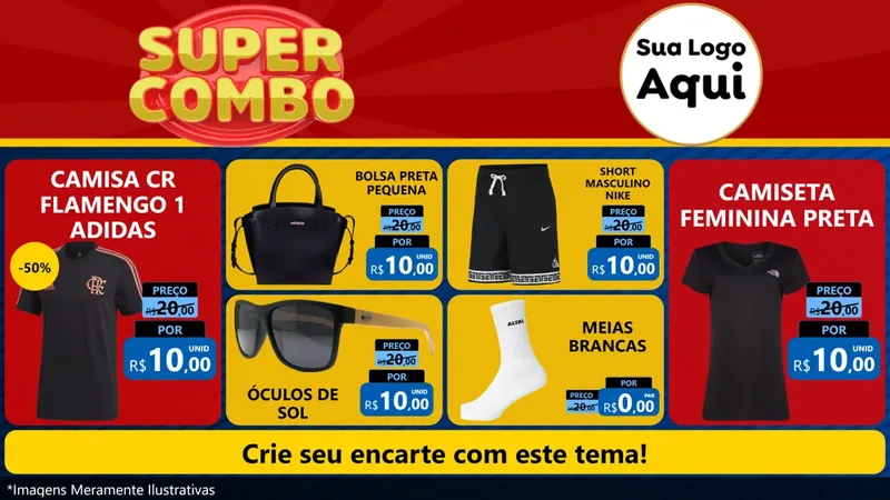 Modelo de TV para TV Horizontal com o tema Super Combo para Roupas e acessórios