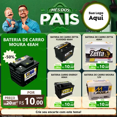 Modelo de Rede Social para Feed Facebook com o tema Mês dos Pais para Baterias Elétricas