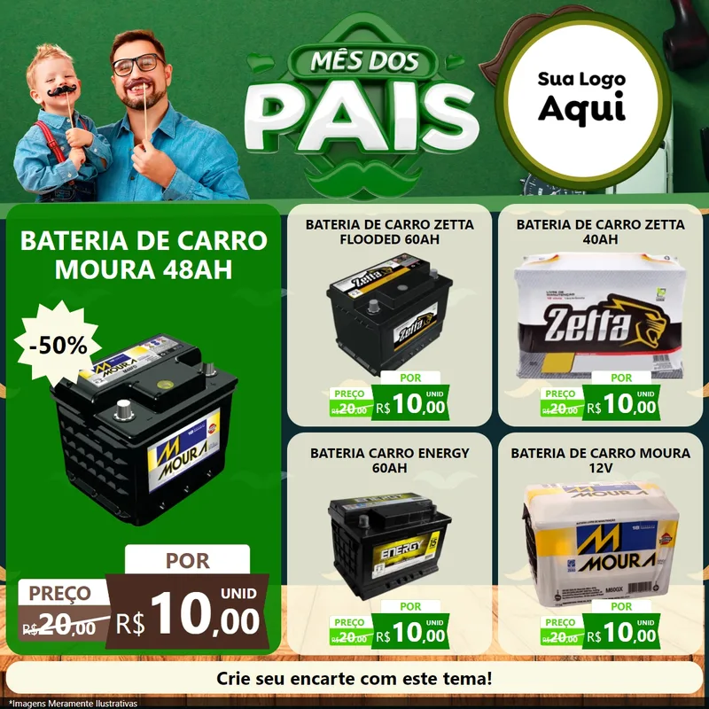 Modelo de Rede Social para Feed Facebook com o tema Mês dos Pais para Baterias Elétricas