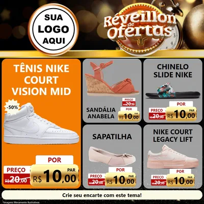 Modelo de Rede Social para Feed Facebook com o tema Réveillon de Ofertas para Calçados