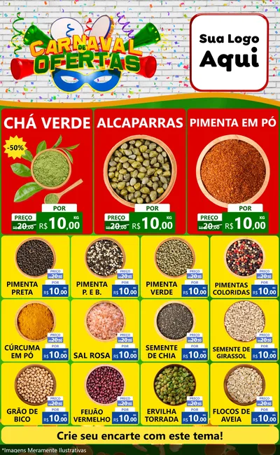 Modelo de Encarte para Encarte Grande com o tema Carnaval de Ofertas para Produtos Naturais