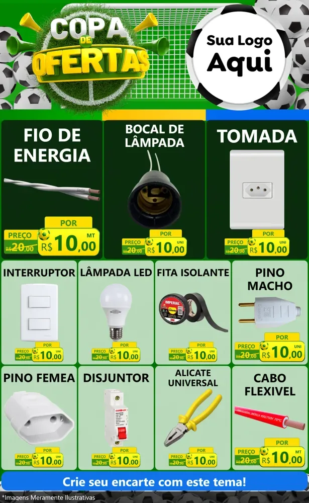 Modelo de Encarte para Encarte Grande com o tema Copa De Ofertas para Materiais Elétricos