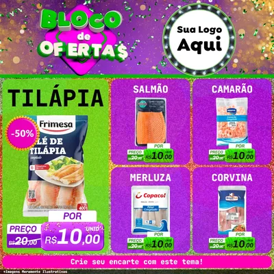 Modelo de Rede Social para Feed Facebook com o tema Bloco de Ofertas para Peixaria