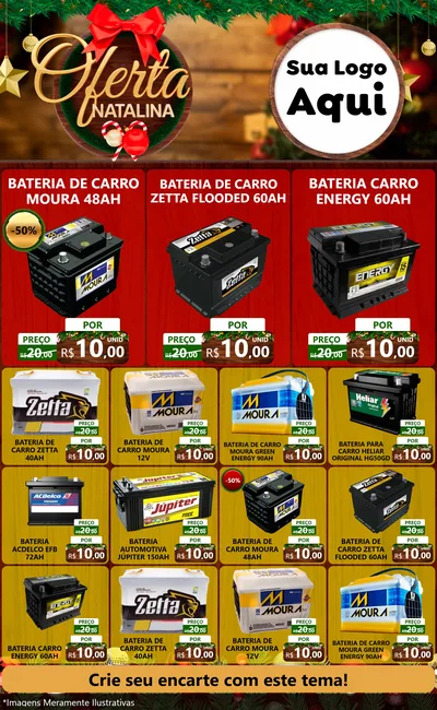 Modelo de Encarte para Encarte Grande com o tema Ofertas Natalina para Baterias Elétricas
