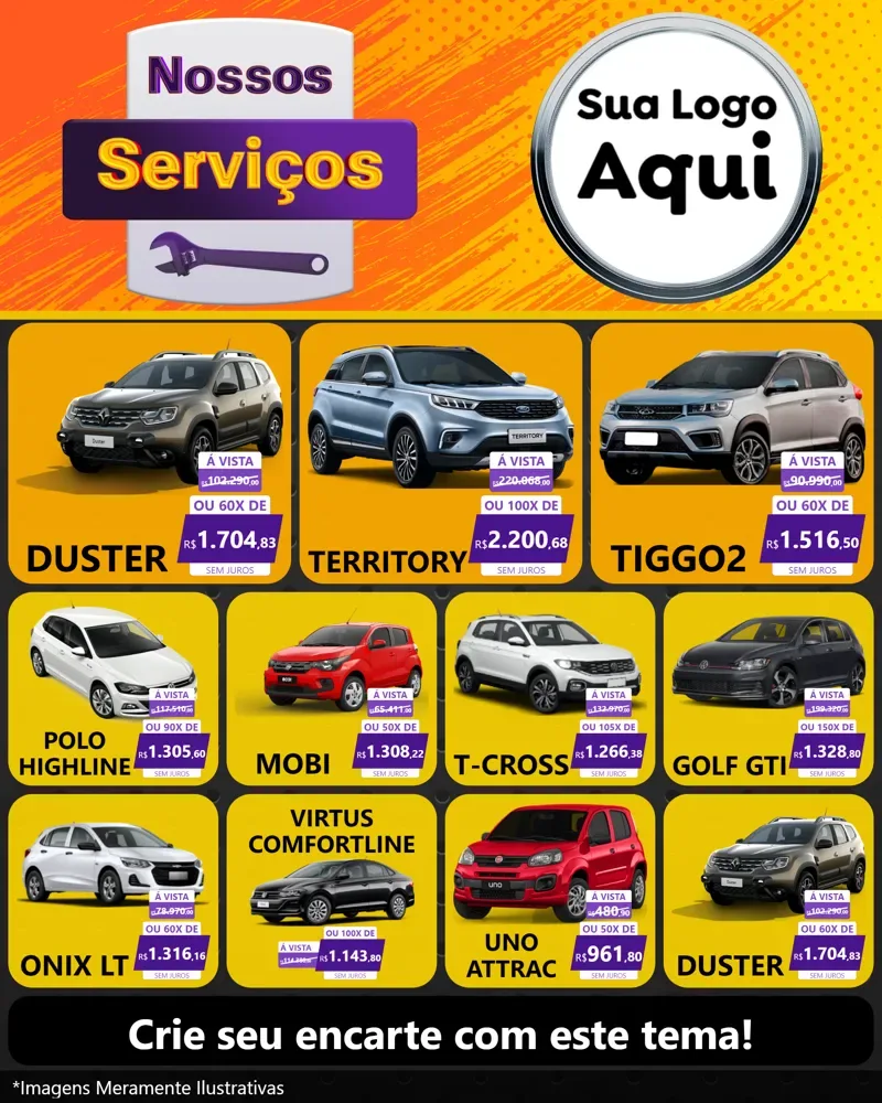 Modelo de Rede Social para Feed Instagram com o tema Nossos Serviços para Concessionaria de Carros