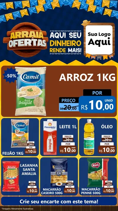 Modelo de Rede Social para Stories com o tema Arraiá de Ofertas - Junina para Supermercado