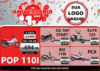 Modelo de Encarte para Encarte A4 Horizontal com o tema Promoção de Aniversário - 1 Ano para Concessionaria de Motos