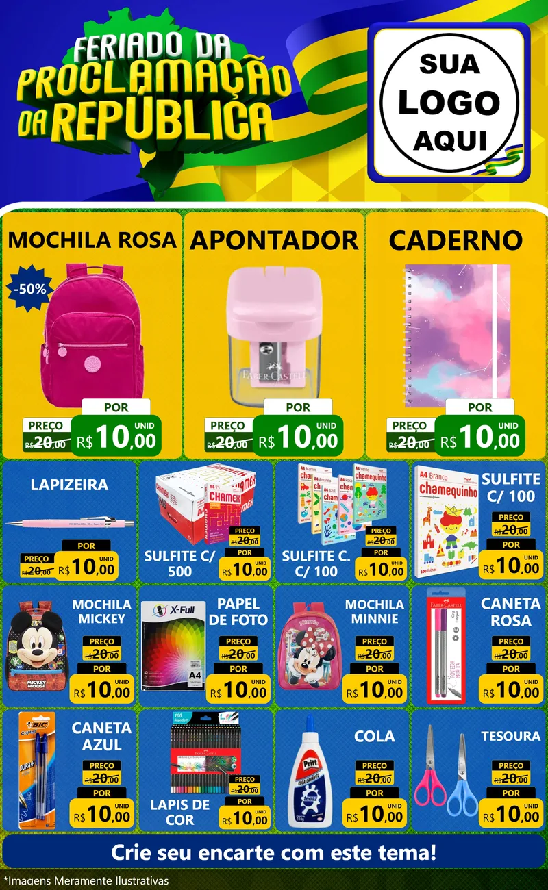 Modelo de Encarte para Encarte Grande com o tema Feriado da Proclamação da República para Papelaria