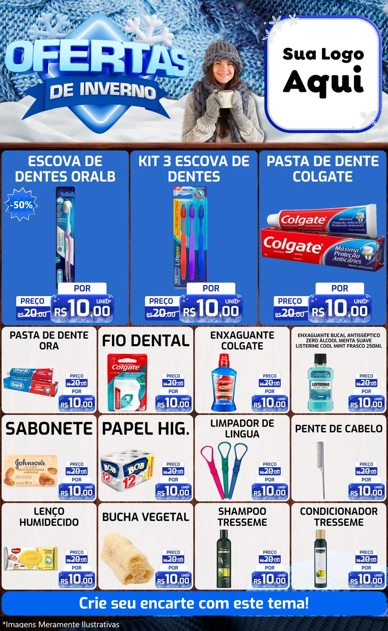 Modelo de Encarte para Encarte Grande com o tema Ofertas de Inverno para Higiene Pessoal
