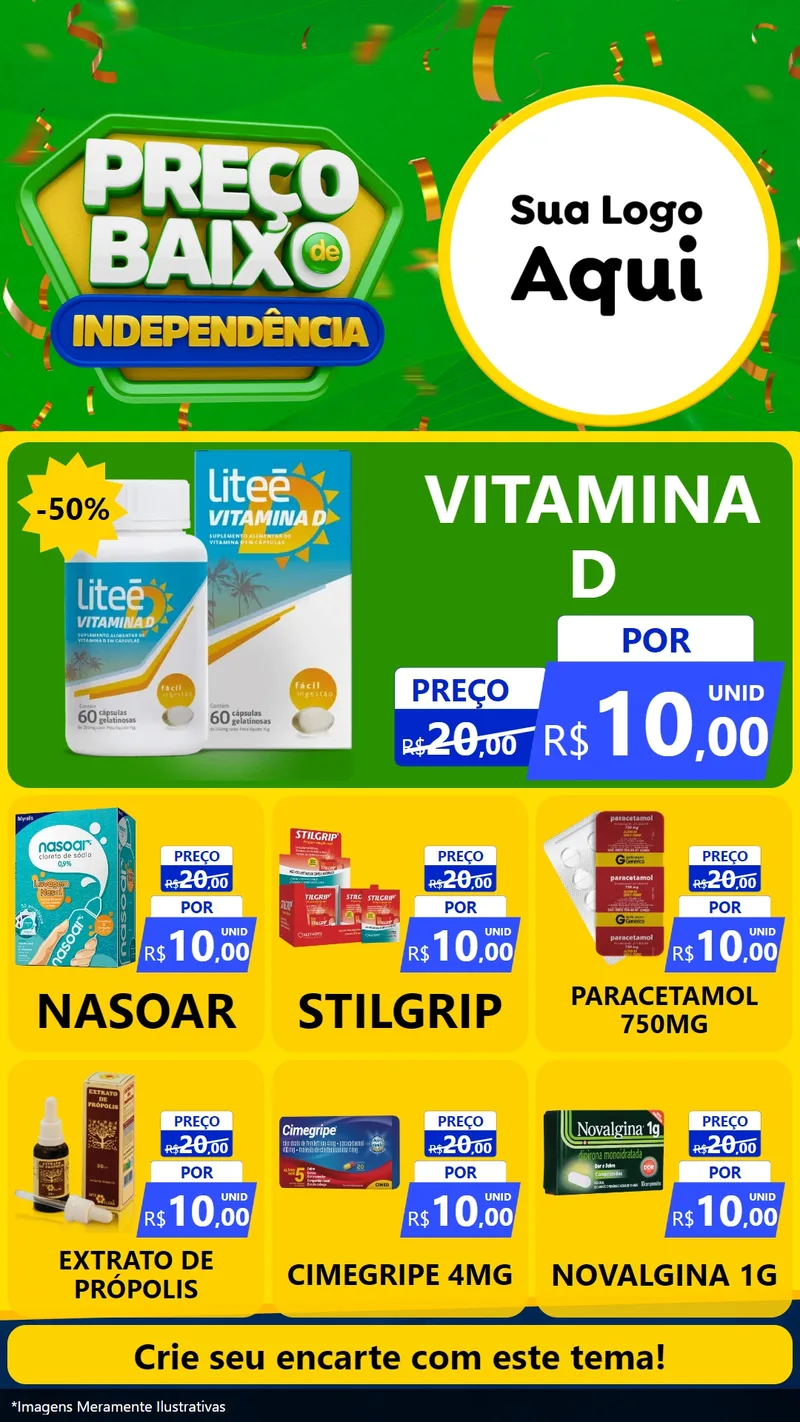 Modelo de Rede Social para Stories com o tema Preço Baixo de Independência para Farmácia