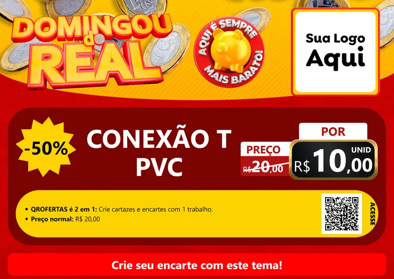 Modelo de Cartaz para Cartaz A4 Horizontal com o tema Domingou do Real para Tubos e conexões
