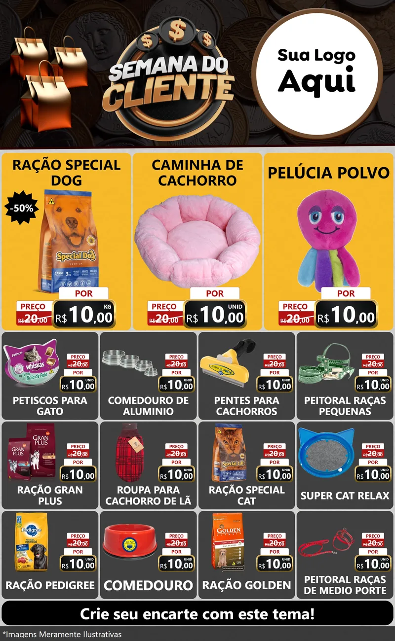 Modelo de Encarte para Encarte Grande com o tema Semana do Cliente para Pet Shop