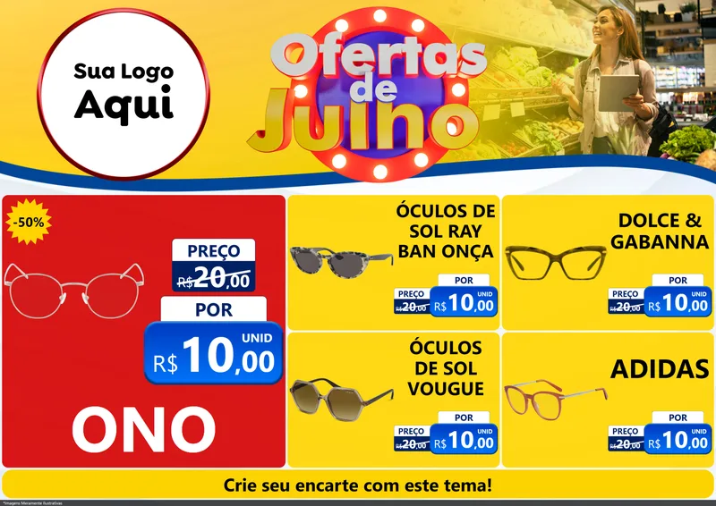 Modelo de Encarte para Encarte A4 Horizontal com o tema Ofertas de Julho para Óticas