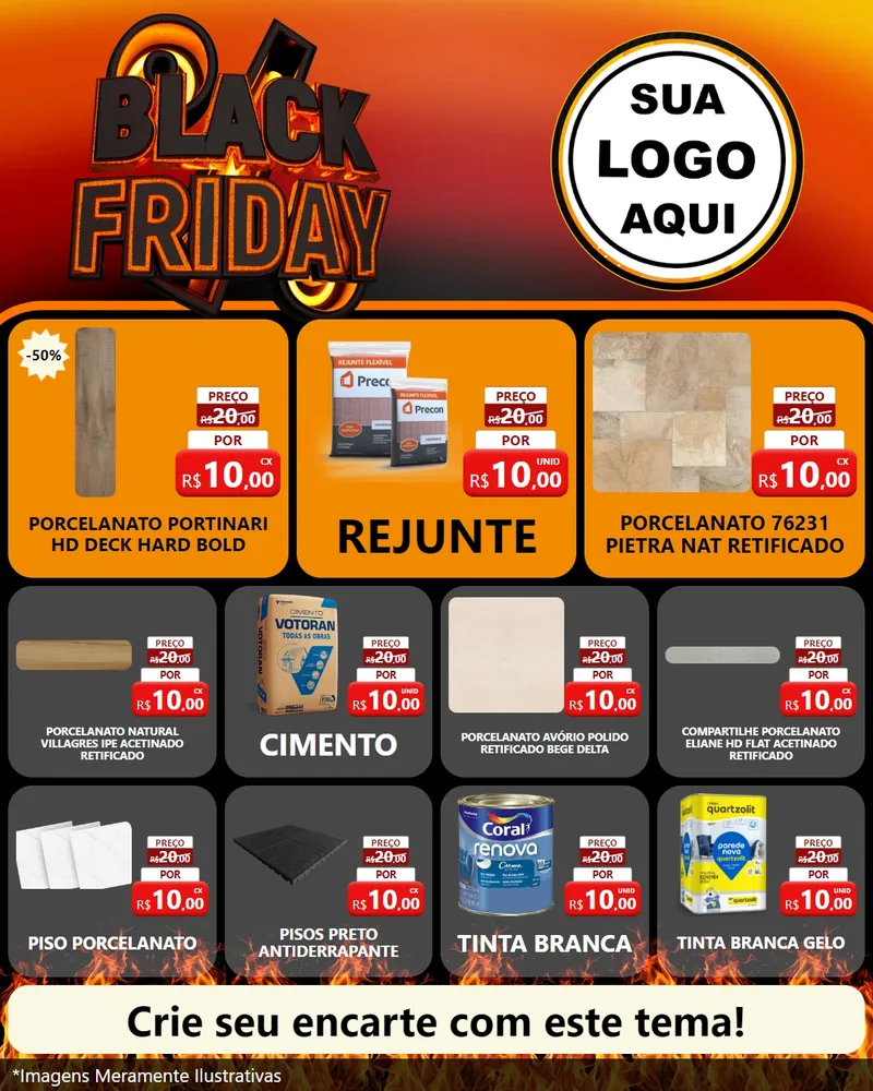 Modelo de Rede Social para Feed Instagram com o tema Black Friday para Pisos e revestimentos