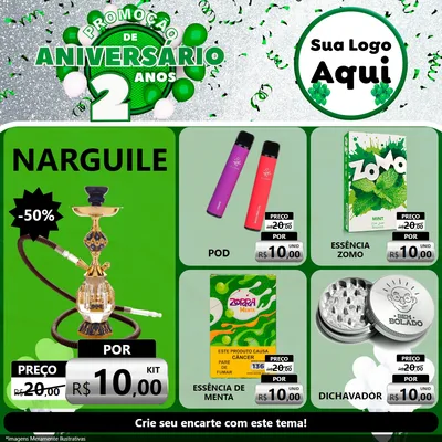 Modelo de Rede Social para Feed Facebook com o tema Promoção de Aniversário - 2 Anos para Tabacaria