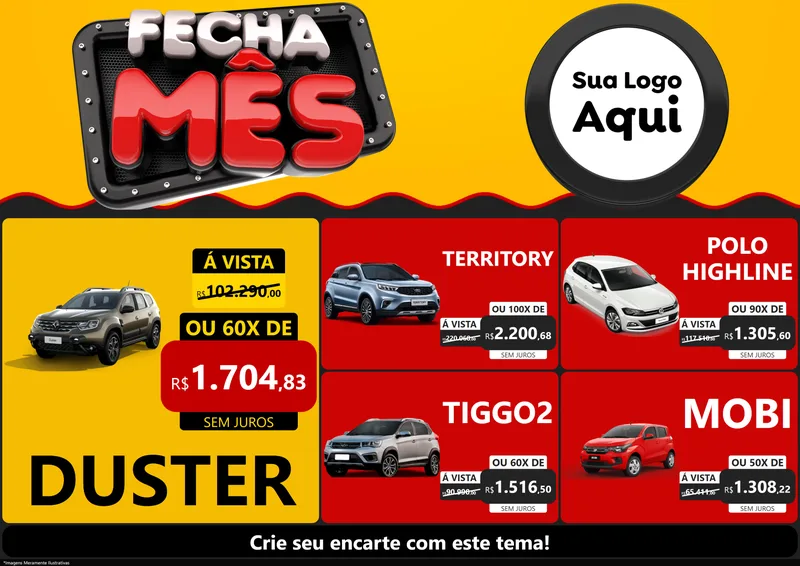 Modelo de Encarte para Encarte A4 Horizontal com o tema Fecha Mês para Concessionaria de Carros
