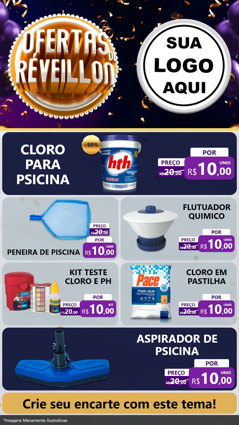 Modelo de TV para TV Vertical com o tema Ofertas de Réveillon para Produtos para Piscina