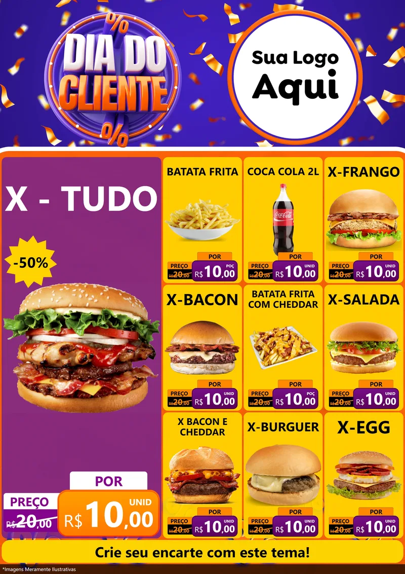 Modelo de Encarte para Encarte A4 Vertical com o tema Dia do Cliente para Hamburgueria