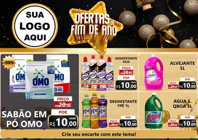 Modelo de Encarte para Encarte A4 Horizontal com o tema Ofertas de Fim de Ano para Produtos de Limpeza