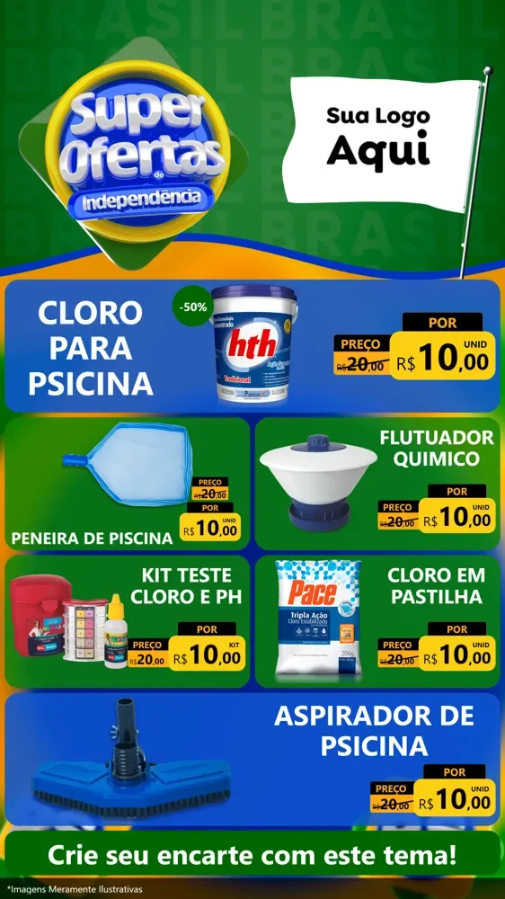 Modelo de TV para TV Vertical com o tema Super Ofertas de Independência para Produtos para Piscina