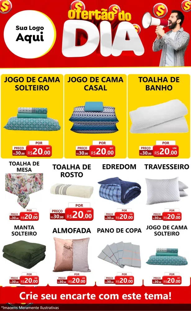 Modelo de Encarte para Encarte Grande com o tema Ofertão do dia para Cama, Mesa e Banho