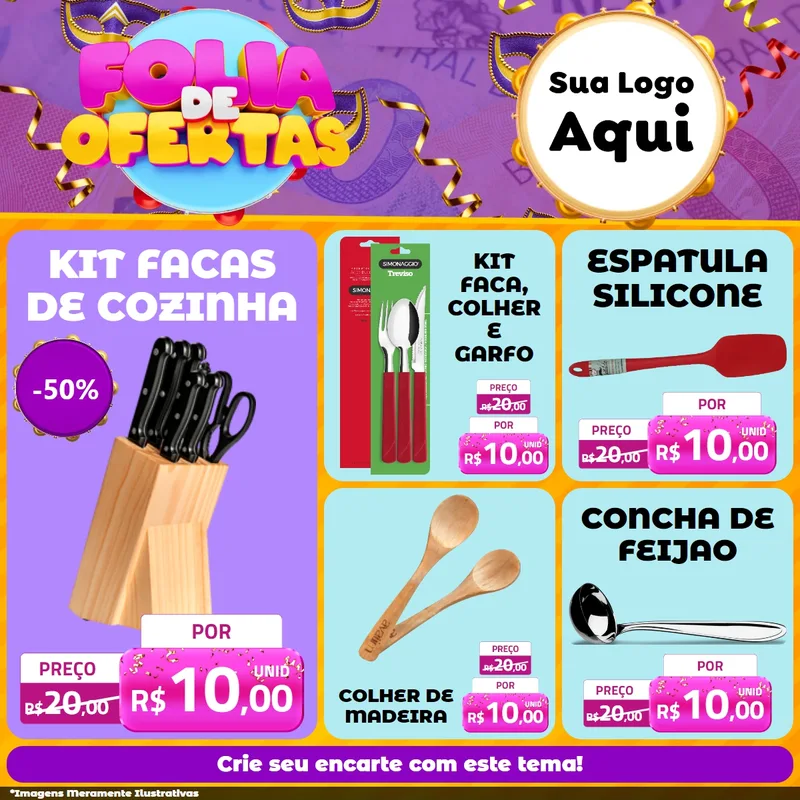 Modelo de Rede Social para Feed Facebook com o tema Folia de Ofertas para Utilidades Domésticas