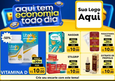 Modelo de Encarte para Encarte A4 Horizontal com o tema Aqui Tem Economia Todo Dia para Farmácia