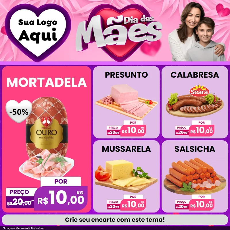 Modelo de Rede Social para Feed Facebook com o tema Dia das Mães para Frios e Laticínios