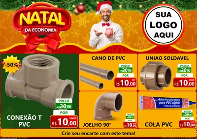 Modelo de Encarte para Encarte A4 Horizontal com o tema Natal da Economia para Tubos e conexões