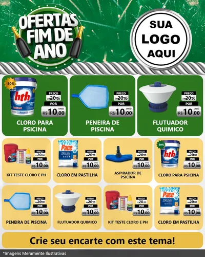 Modelo de Rede Social para Feed Instagram com o tema Ofertas Fim de Ano para Produtos para Piscina