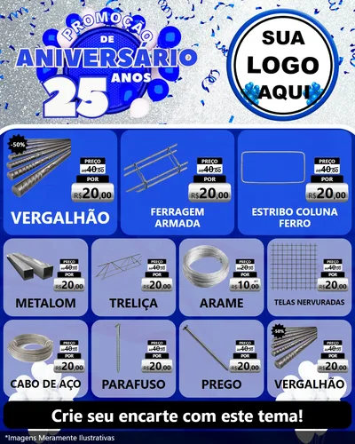 Modelo de Rede Social para Feed Instagram com o tema Promoção de Aniversário - 25 Anos para Ferragens