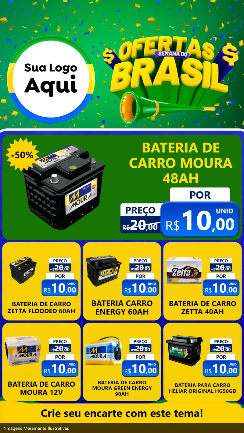 Modelo de Rede Social para Stories com o tema Ofertas Semana do Brasil para Baterias Elétricas