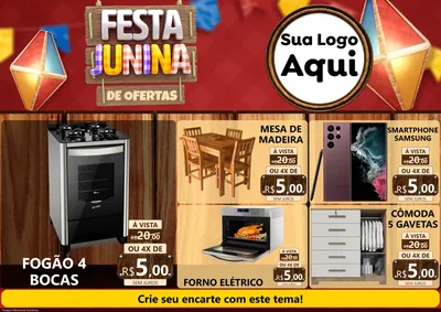 Modelo de Encarte para Encarte A4 Horizontal com o tema Festa Junina de Ofertas para Móveis e Eletro