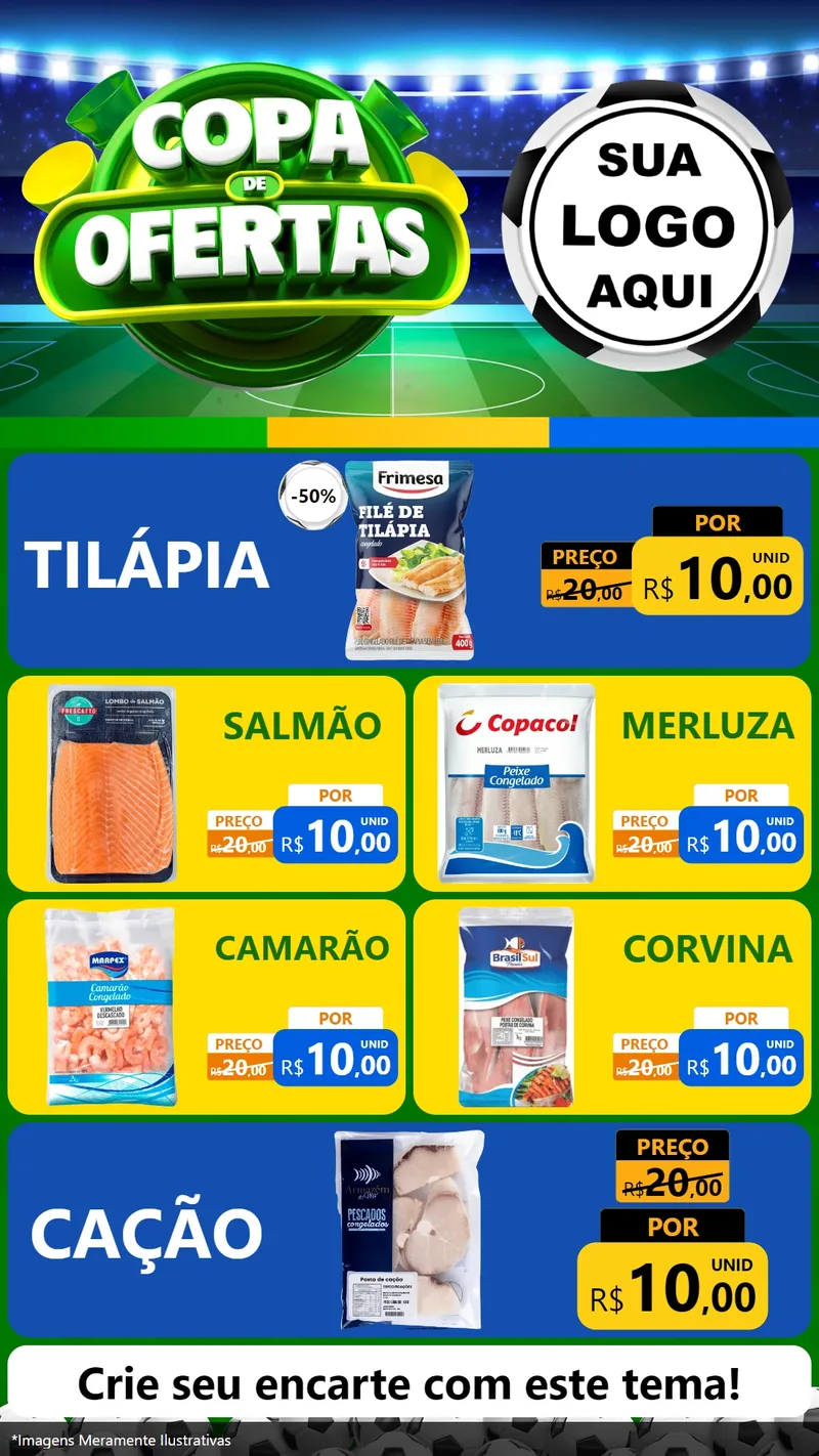 Modelo de TV para TV Vertical com o tema Copa de Ofertas para Peixaria