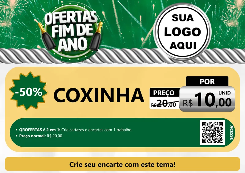 Modelo de Cartaz para Cartaz A4 Horizontal com o tema Ofertas Fim de Ano para Salgadaria