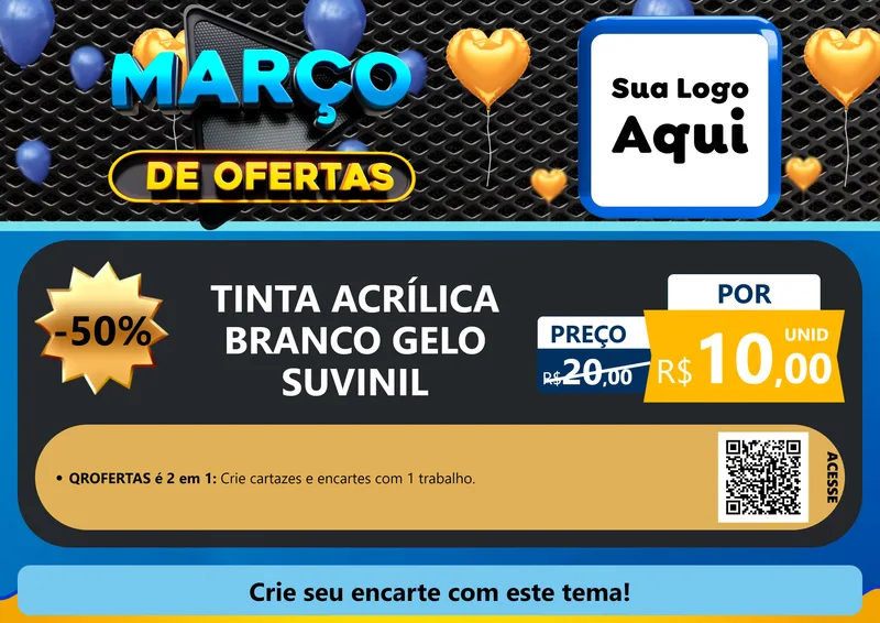 Modelo de Cartaz para Cartaz A4 Horizontal com o tema Março de Ofertas para Tintas e Ferramentas