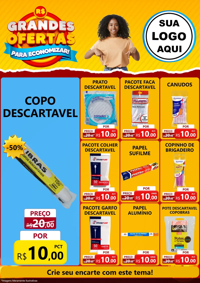 Modelo de Encarte para Encarte A4 Vertical com o tema Grandes Ofertas Para Economizar! para Embalagens