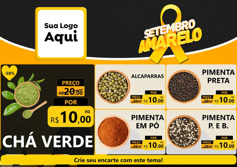 Modelo de Encarte para Encarte A4 Horizontal com o tema Setembro Amarelo para Produtos Naturais