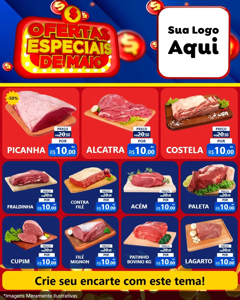 Modelo de Rede Social para Feed Instagram com o tema Ofertas Especiais de Maio para Açougue