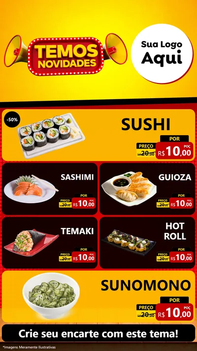 Modelo de TV para TV Vertical com o tema Temos Novidades para Comida japonesa