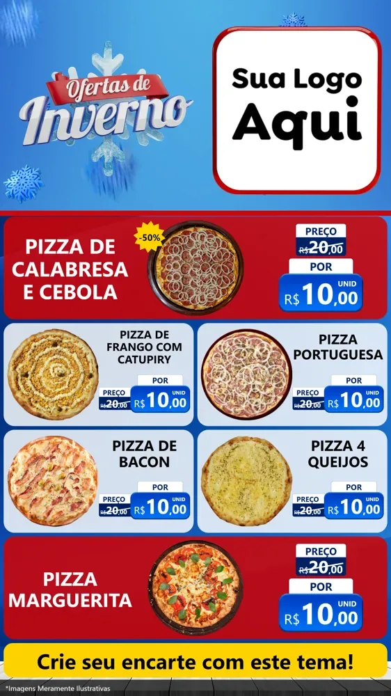 Modelo de TV para TV Vertical com o tema Ofertas de Inverno para Pizzaria