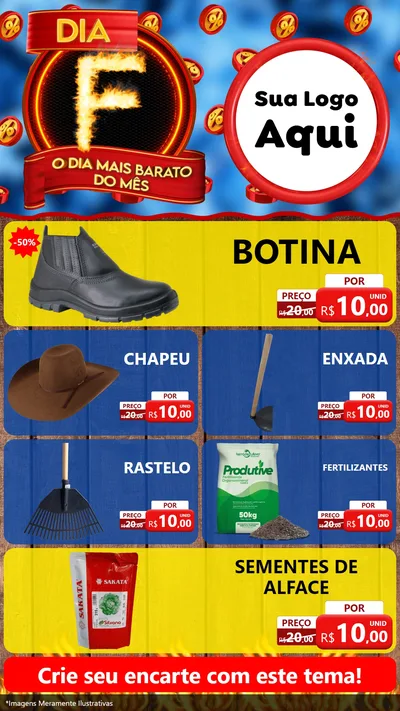 Modelo de TV para TV Vertical com o tema Dia F - O Dia Mais Barato Do Mês para Agropecuária