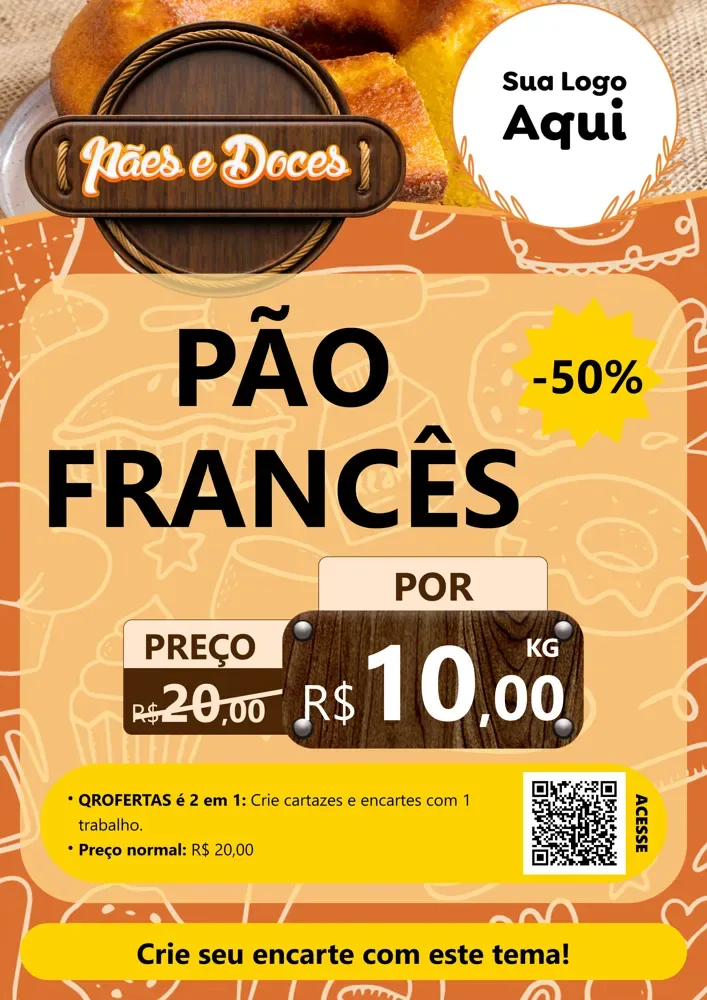 Modelo de Cartaz para Cartaz A4 Vertical com o tema Padaria Pães e Doces para Padaria
