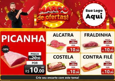 Modelo de Encarte para Encarte A4 Horizontal com o tema Março de Ofertas! para Açougue