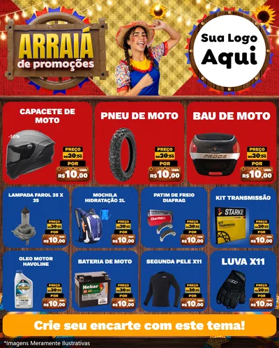 Modelo de Rede Social para Feed Instagram com o tema Arraiá de Promoções para Moto peças