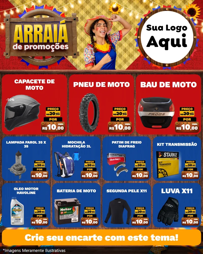 Modelo de Rede Social para Feed Instagram com o tema Arraiá de Promoções para Moto peças