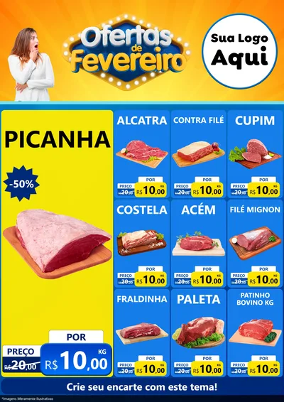 Modelo de Encarte para Encarte A4 Vertical com o tema Ofertas de Fevereiro para Açougue