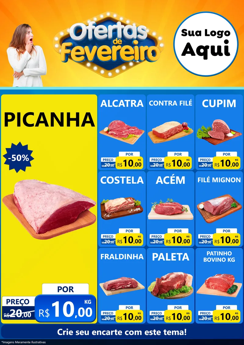 Modelo de Encarte para Encarte A4 Vertical com o tema Ofertas de Fevereiro para Açougue