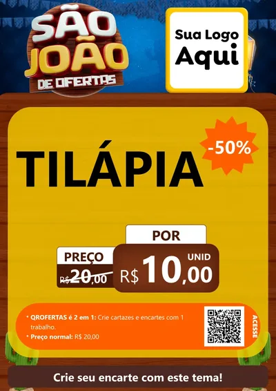 Modelo de Cartaz para Cartaz A4 Vertical com o tema São João Ofertas Imbatíveis! - Junina para Peixaria