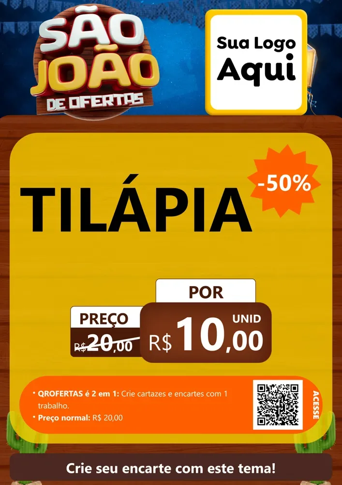 Modelo de Cartaz para Cartaz A4 Vertical com o tema São João Ofertas Imbatíveis! - Junina para Peixaria